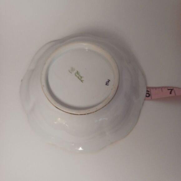 Antique Nippon Hand Painted Bowl Leaf Gold Green Roses Floral - Picture 4 of 5